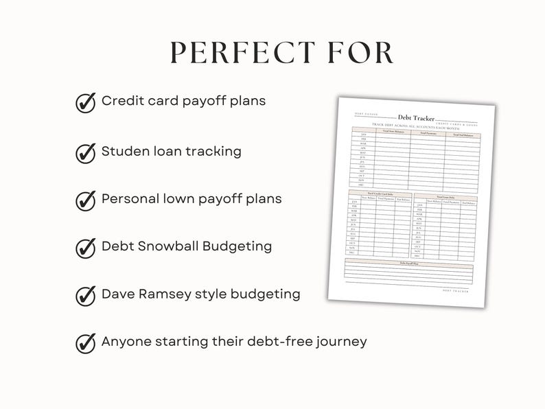 Debt payoff planner printable perfect for credit card payoff plans, student loan tracking, personal loan payoff, debt snowball budgeting, and beginners starting a debt free journey