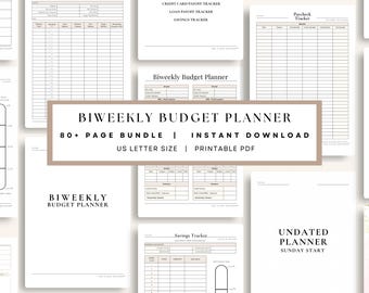 Biweekly Budget Planner Bundle Printable PDF | Paycheck Budget Planner | Debt Payoff & Savings Tracker | Undated Planner