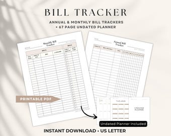 Bill Tracker Bundle| Monthly Bill Tracker / Annual Bill Tracker + Undated Monthly / Weekly Planner | Printable PDF