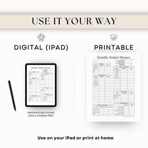 printable budget planner and digital iPad version, GoodNotes budget planner PDF, printable finance tracker monthly