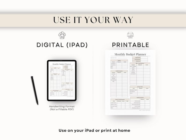 printable budget planner and digital iPad version, GoodNotes budget planner PDF, printable finance tracker monthly