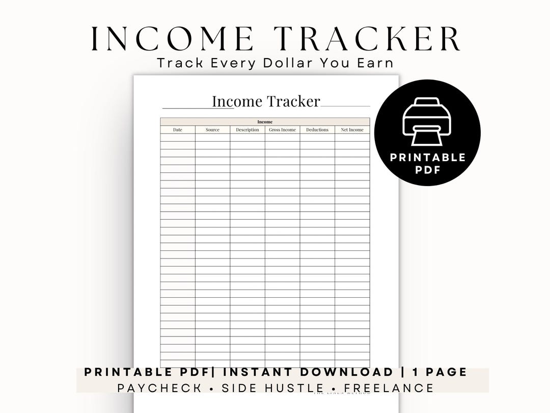 Income Tracker Printable PDF | Paycheck, Side Hustle, Freelance Log ...