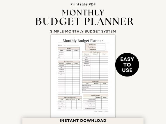 Monthly Budget Planner Printable, Budget Template PDF, Minimalist Finance Planner, Income & Expense Tracker | (US Letter, A4, A5)