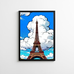 Vibrant Eiffel Tower Art Print - Classic Skyline with Dramatic Clouds