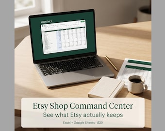 Etsy Shop Command Center Tabellenkalkulation – Verkäuferplaner, Gebührenrechner & Gewinnverfolgung für digitale Downloads