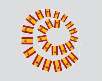 Banderas y guirnaldas españolas atadas a mano