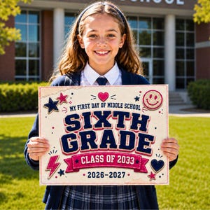 First Day of 6th Grade School Sign Girls Photo Prop Printable PDF Instant Download Poster