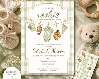 Little Rookie Football Baby Shower Invitation Boy, Editable Canva Template, Printable Sports Baby Shower Invite, Instant Digital Download