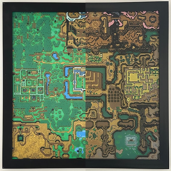 A Link To The Past Light & Dark World Topographical Map Art | 3D Printed Textured Video Game Wall Decor | Gift for Gamers