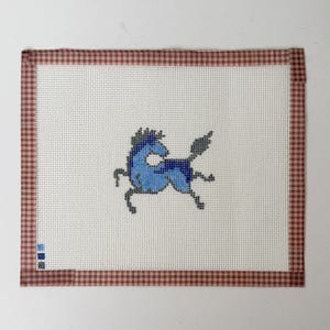 Lienzo de tapicería pintado a mano con caballo azul estilo vintage