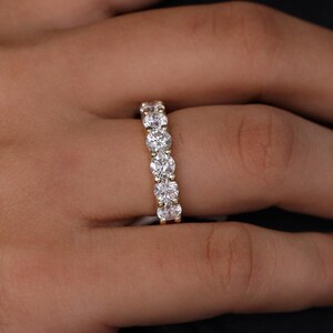4 MM Round Lab Grown Diamond Half Eternity Band, 7 Stone Wedding Ring, Stackable Band