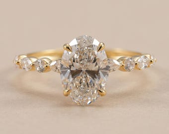 Oval Cut Lab Grown Diamond Engagement Ring, 14K Gold IGI Certified Diamond Proposal Ring, Hidden Halo Wedding Jewelry
