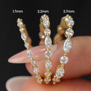 Marquise & Round Cut Lab Grown Diamond Full Eternity Band, 14K Gold Dainty Wedding Ring, Minimalist Bridal Jewelry