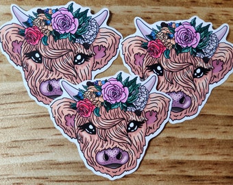 Highland Cow Beauty 3" vinyl sticker