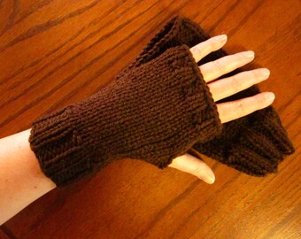 Wristlets Fingerless Mitts Hand Warmers - in the color Chocolate - Brown