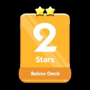 Może przedstawiać: Prostokątna pomarańczowa grafika z białą cyfrą "2", słowem "Stars" i tekstem "Below Deck". Dwie żółte gwiazdy znajdują się na górze grafiki.