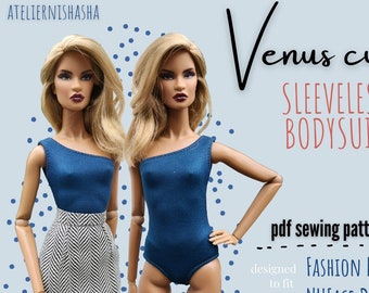 Doll Clothes Sewing Course - The Venus-cut Sleeveless Bodysuit Fit for 12.5in Collectible Fashion Dolls