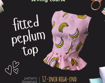 Fitted Peplum Top PDF Sewing Pattern: 12-inch Fashion Dolls (Digital Download)