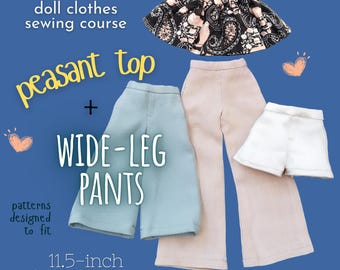 Doll Clothes Sewing Pattern: Peasant Top, Wide-Leg Pants for 11.5-inch Dolls (PDF)