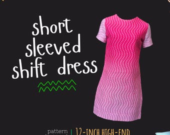 Short-sleeved Shift Dress PDF Sewing Pattern: 12-inch Fashion Dolls (Digital Download)