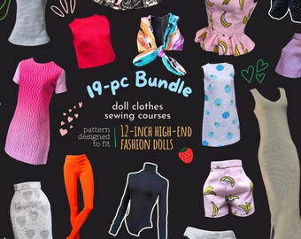 19-pc Doll Clothes Sewing Patterns: 12-Inch Fashion Dolls (Digital Download)