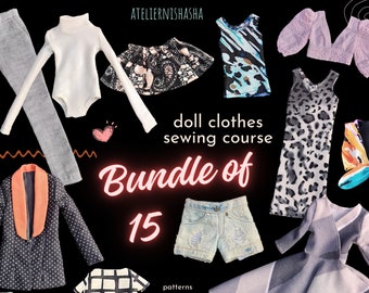 Digital Sewing Course Bundle of 15 Patterns and Instructions Fit for 11.5-inch Articulated Fashion Dolls