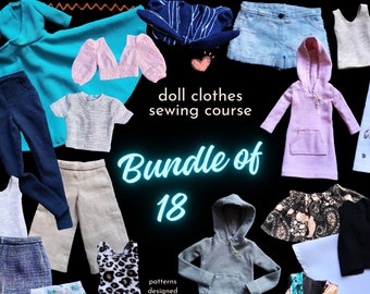 Digital Sewing Course Bundle of 18 Patterns and Instructions Fit for 11-inch Curvy Fashion Dolls| DIY Dress Blouse Tees Trousers Shorts