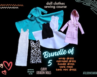 Budget Bundle Curvy Doll Dress Patterns: 5 Piece PDF Sewing Bundle (11-inch)