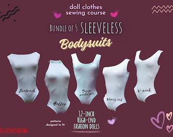 Budget Bundle of Doll Bodysuit Sewing Patterns: 5 Sleeveless Designs (PDF Download)