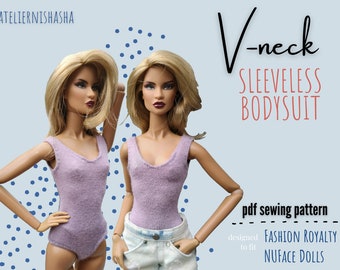 Doll Clothes Sewing Course - The V-neck Sleeveless Bodysuit Fit for 12.5in Collectible Fashion Dolls