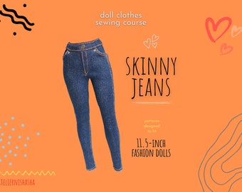 Patrón de costura para pantalones vaqueros ajustados de talle alto a escala 1/6 (descarga en PDF)
