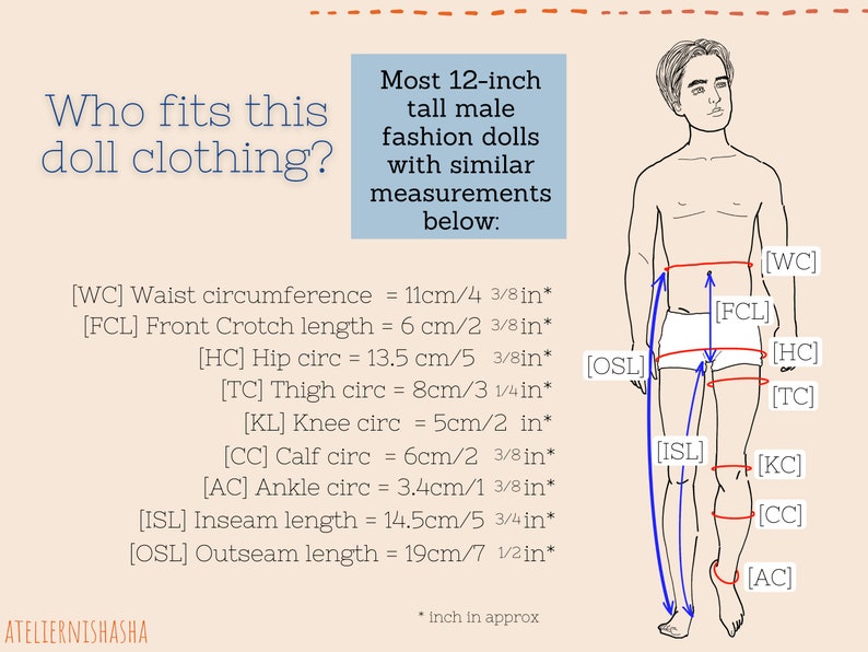 Doll Clothes Sewing Course PDF Pattern and Instructions Dress Pants for 12-inch Articulated Male Fashion dolls image 3