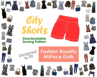 PDF Sewing Pattern - City Shorts for Fashion Royalty and NUFace Dolls | Summer Fun Clothes Miniatures Pants with Pockets | Downloadable
