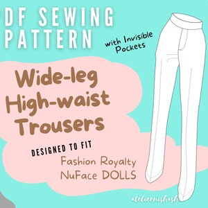 Doll Clothes PDF Sewing Course - Wide-leg High-waist Trousers with Invisible Pockets for 12.5in Collectible Fashion Dolls