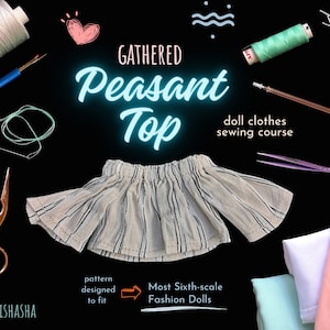 Gathered Off-shoulders Peasant Top PDF Sewing Pattern and Instructions for Most 11.5-inch Sixth-scale Fashion Dolls