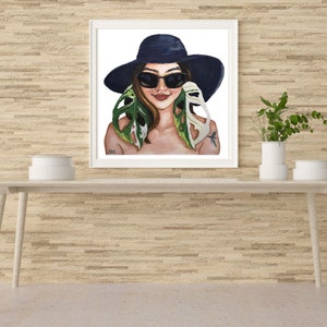 Arte murale stampabile / Signora in Monstera Adansonii Albo Variegata / Foliage Muse / Plantita / Pianta da interno / Ritratto / Acquerello botanico
