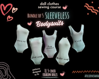 Budget Bundle of 5 Doll Bodysuit Sewing Patterns for 11.5" Fashion Dolls (PDF Download)