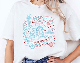 Camiseta "Jura lealtad a tus manos, a tu equipo, a tu vibra", camiseta gráfica para amantes de la música patriótica del 4 de julio.