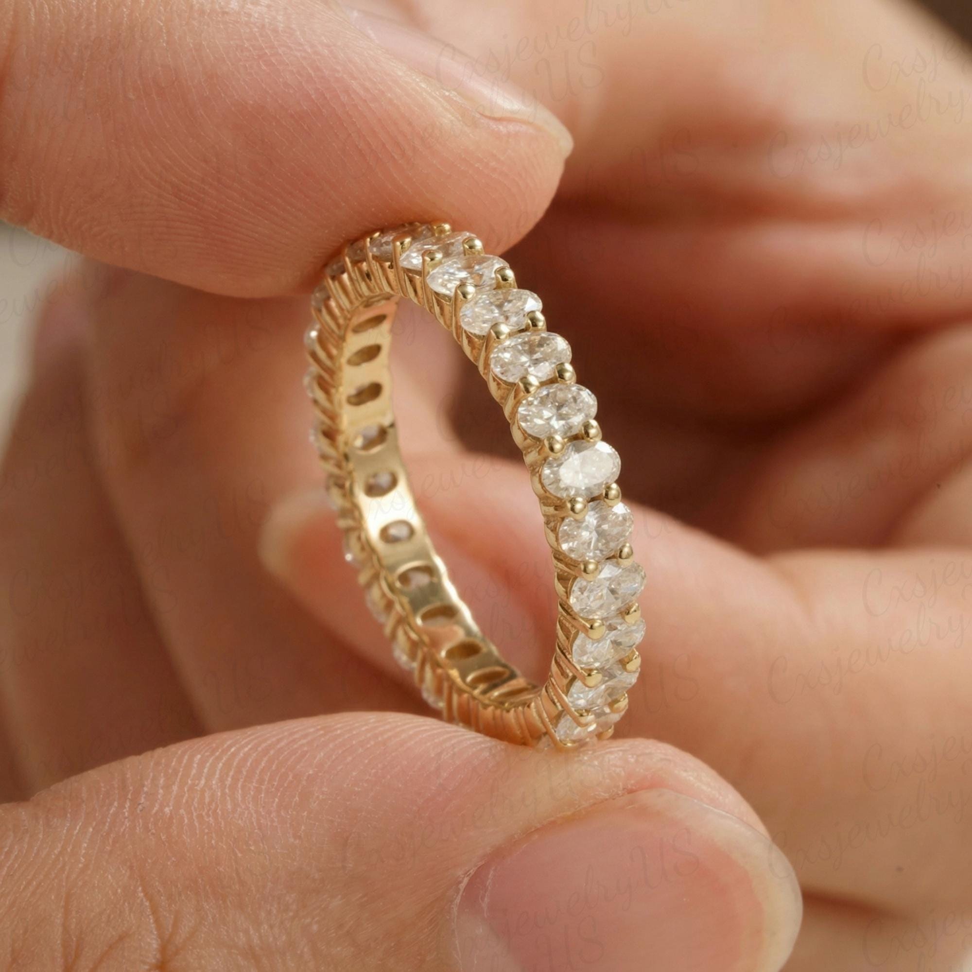 Oval 2*3mm Moissanite Full Eternity Wedding Band Women Gold Solid 10K ...