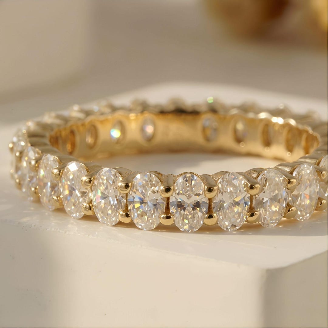 Oval 2*3mm Moissanite Full Eternity Wedding Band Women Gold Solid 10K ...