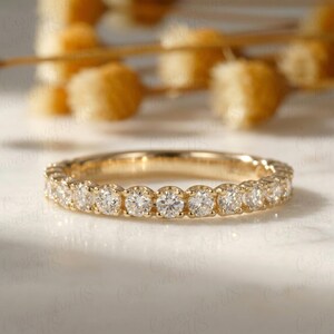 2.5mm Wide Moissanite Wedding Band Women, 18K Yellow Gold Pave Set Diamond Ring, 3/4 Eternity Band for Bridal Stacking, Anniversary Gifts