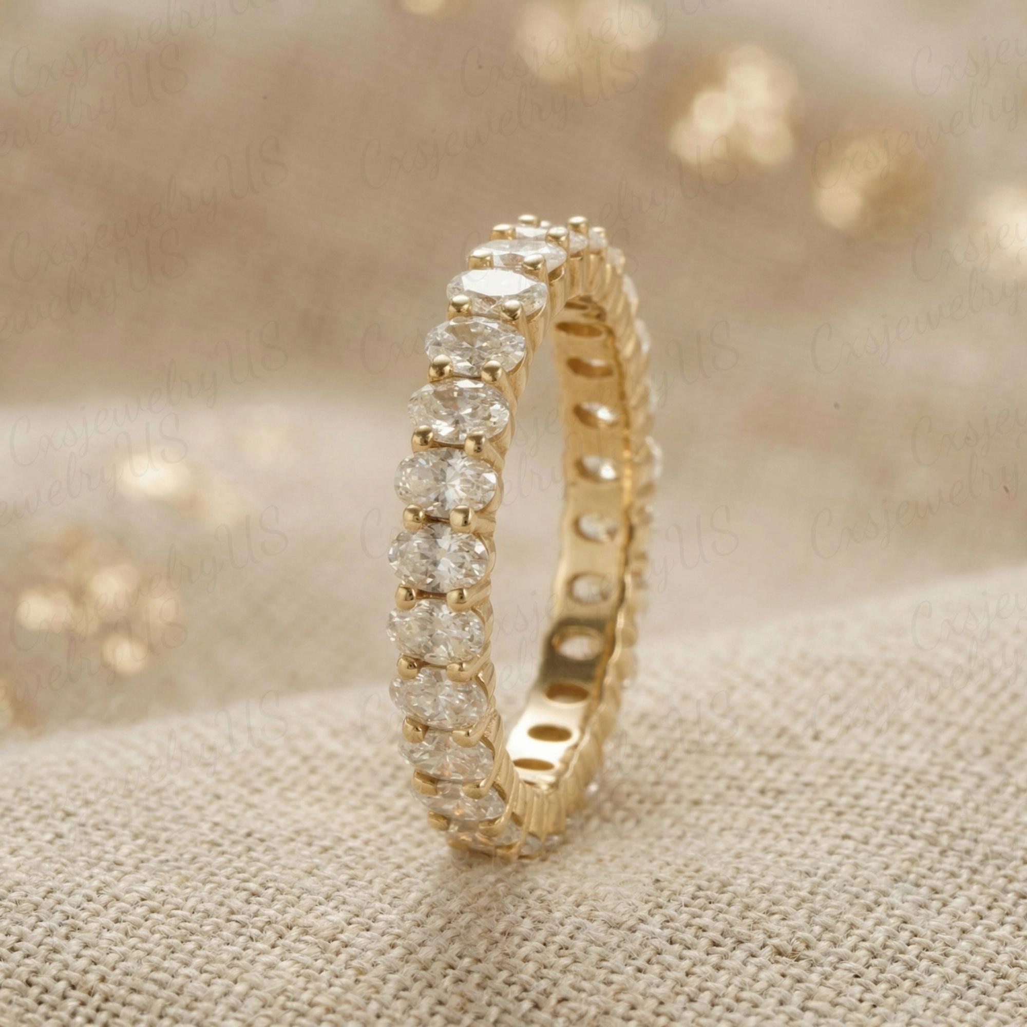 Oval 2*3mm Moissanite Full Eternity Wedding Band Women Gold Solid 10K ...