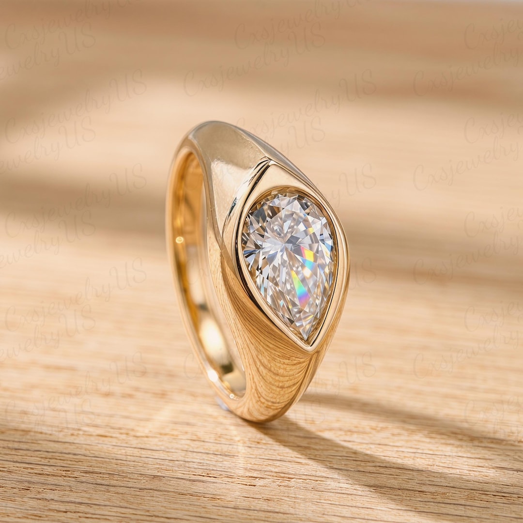 14K Solid Gold 1ct Pear Cut Lab Grown Diamond Engagement Ring ...