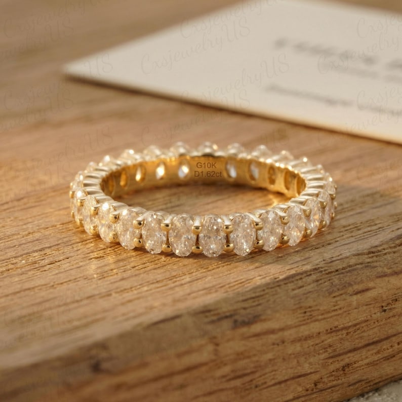 Oval 2*3mm Moissanite Full Eternity Wedding Band Women Gold Solid 10K ...