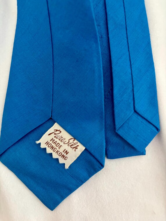 Vintage hand made light royal blue pure silk slim necktie - clearance View 2