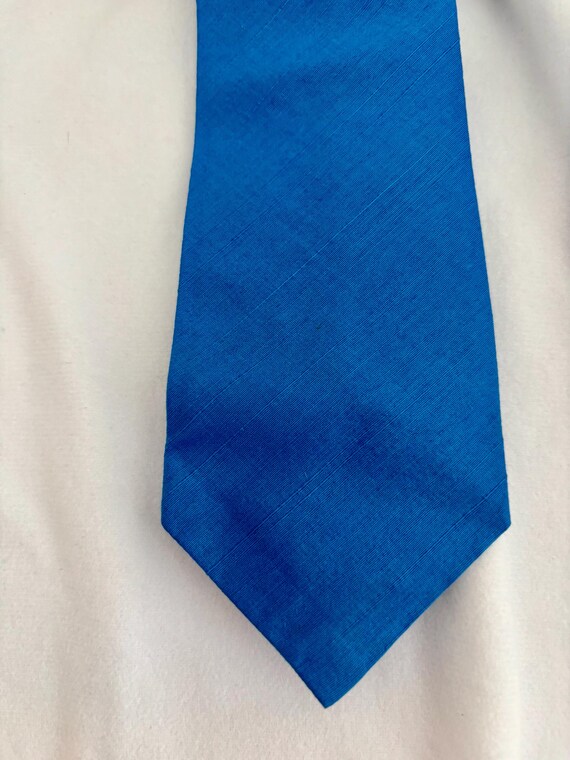 Vintage hand made light royal blue pure silk slim necktie - clearance