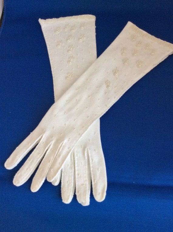 White with white beaded gloves for special occasio