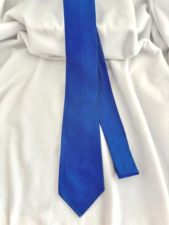 Vintage hand made Royal blue pure silk slim necktie - clearance