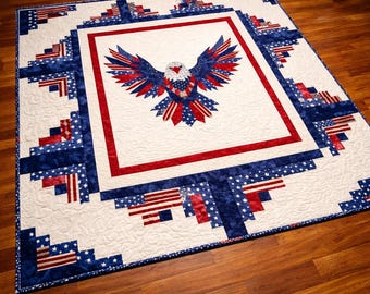 Patriotic Eagle Quilt Pattern 03299L, American Flag, Red White Blue, Beginner Project (72x72)