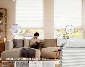 Custom No Punching Cellular Cordless Blinds for Windowsand Doors ,No-Drill Tools Light Filtering Custom White CutNoneycomb Insulating Blinds